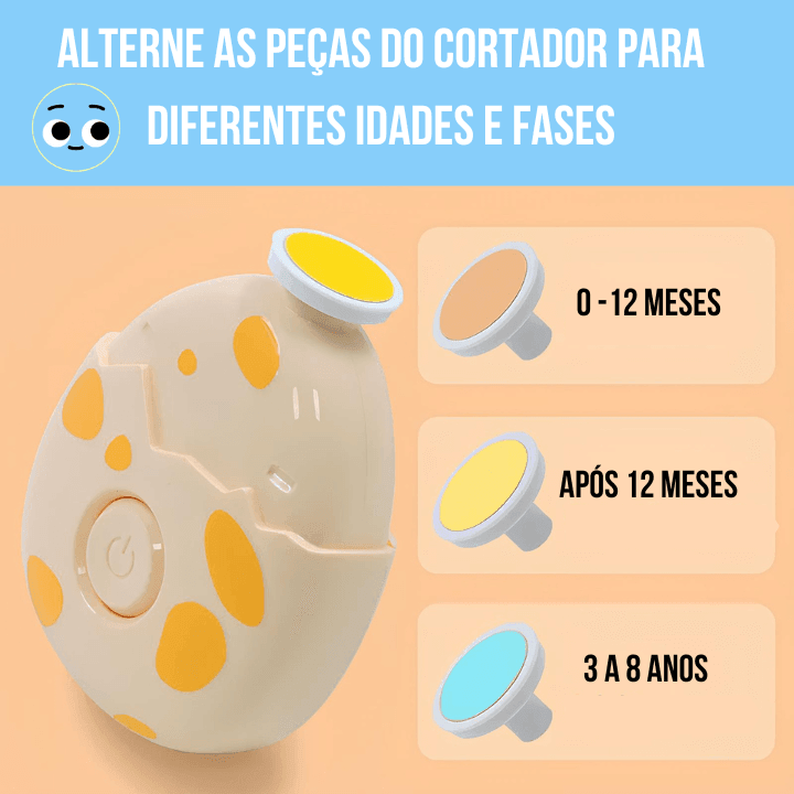 Aparador de unhas infantil elétrico (baby dino) + Brinde Livro (manual para uma rotina saudável para o bebê) - Sorriso Infantil